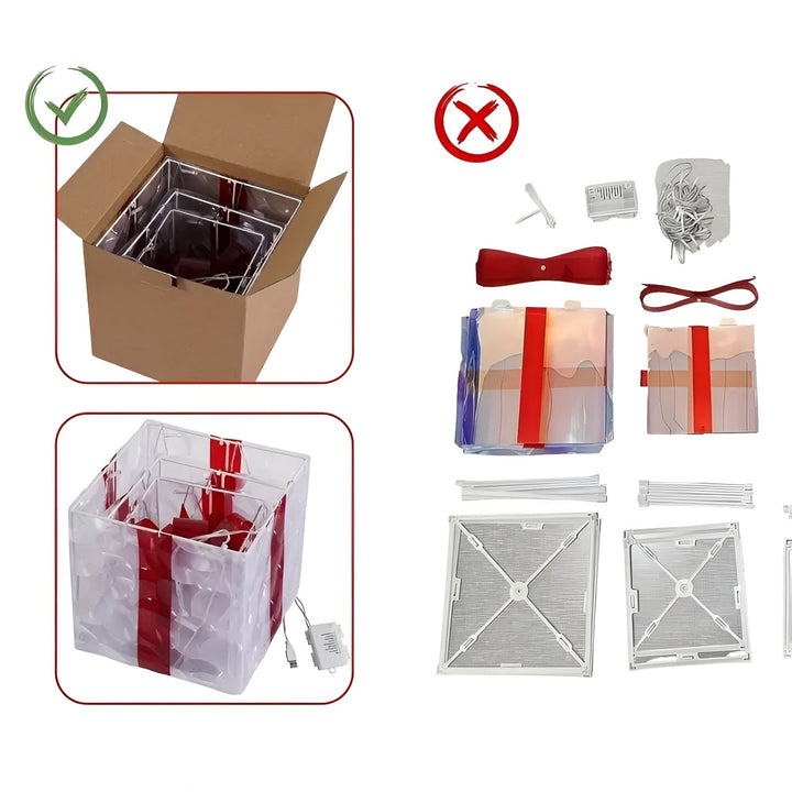 Bright gift boxes in a set of 3 – Transparent Christmas decoration with red ribbons | For indoors & outdoors | Stornfield