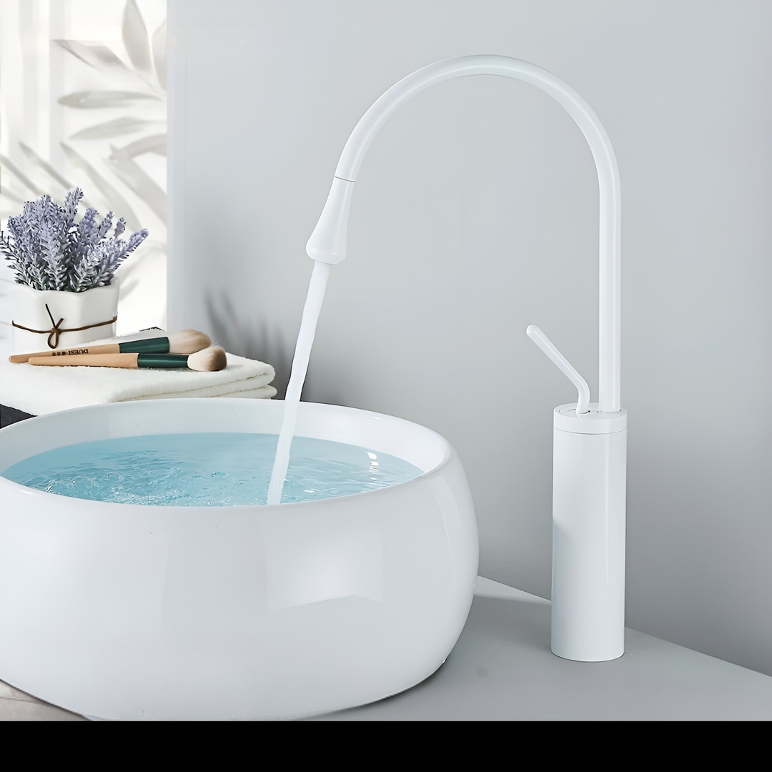 Washbasin tap in brushed look – countertop tap, hot-cold mixer, brass fitting for the living area | Stornfield
