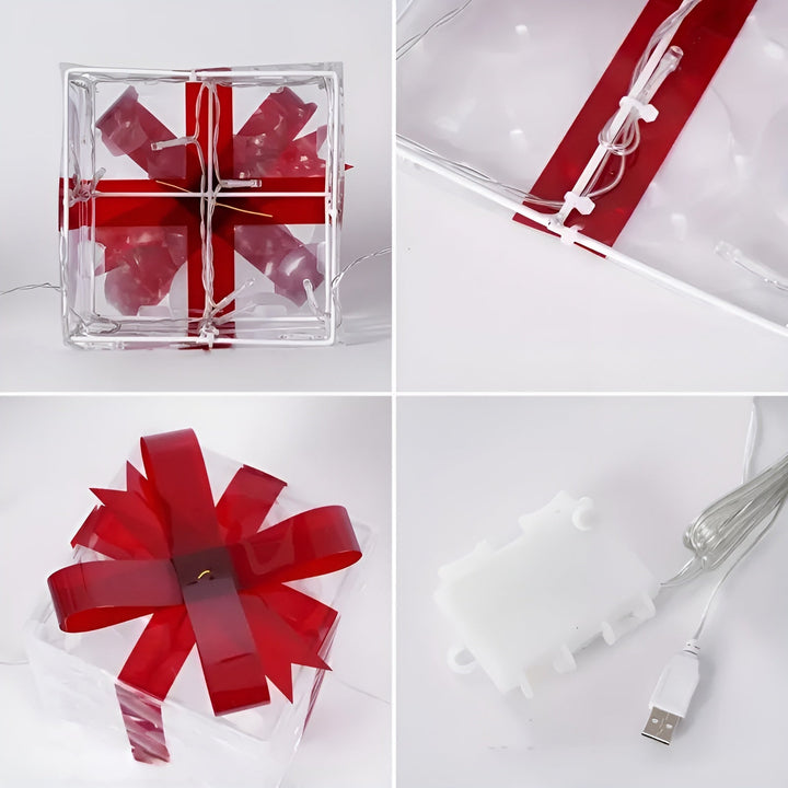 Bright gift boxes in a set of 3 – Transparent Christmas decoration with red ribbons | For indoors & outdoors | Stornfield