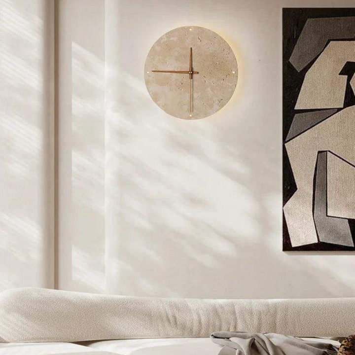 Travertine Wall Clock with LED Light – Minimalistic & Decorative | High-Quality Natural Stone Clock | Stornfield