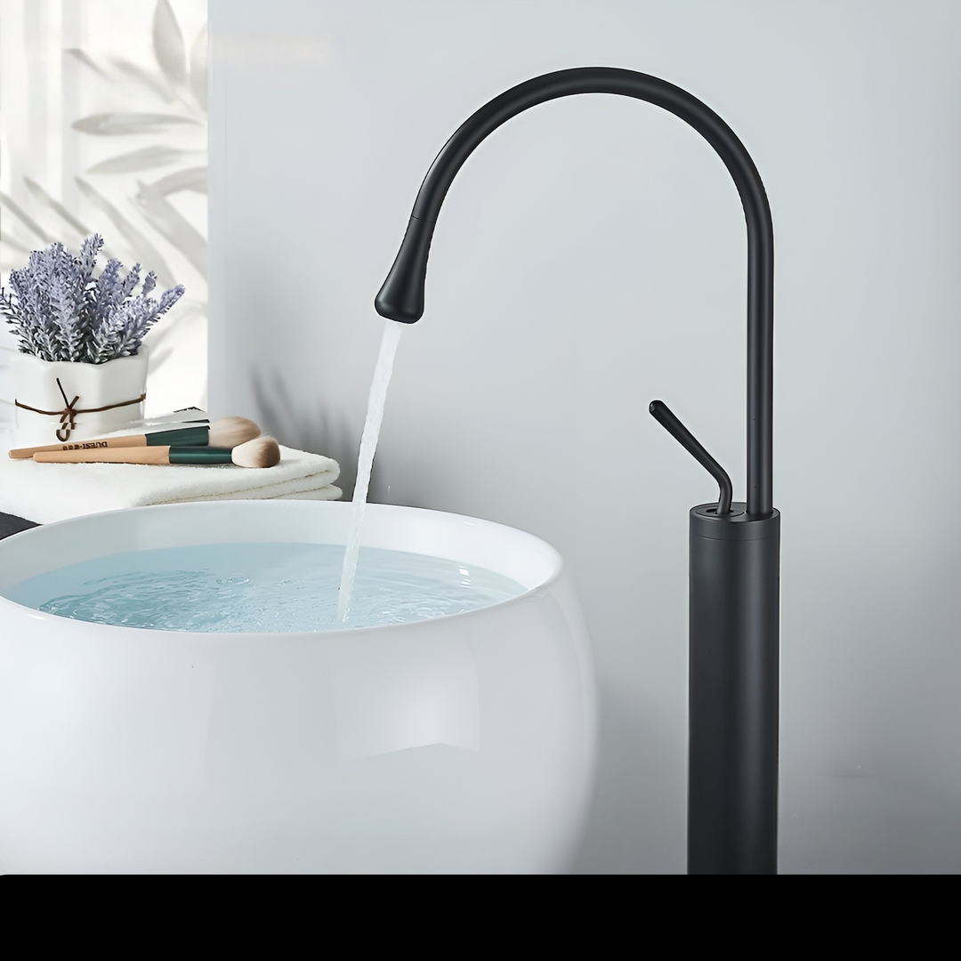 Washbasin tap in brushed look – countertop tap, hot-cold mixer, brass fitting for the living area | Stornfield