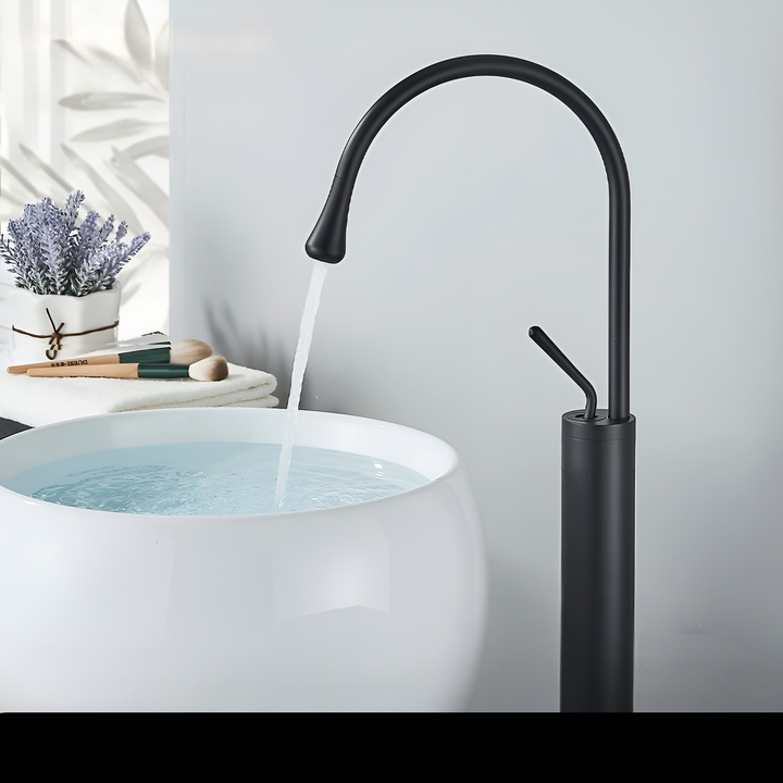 Washbasin tap in brushed look – countertop tap, hot-cold mixer, brass fitting for the living area | Stornfield