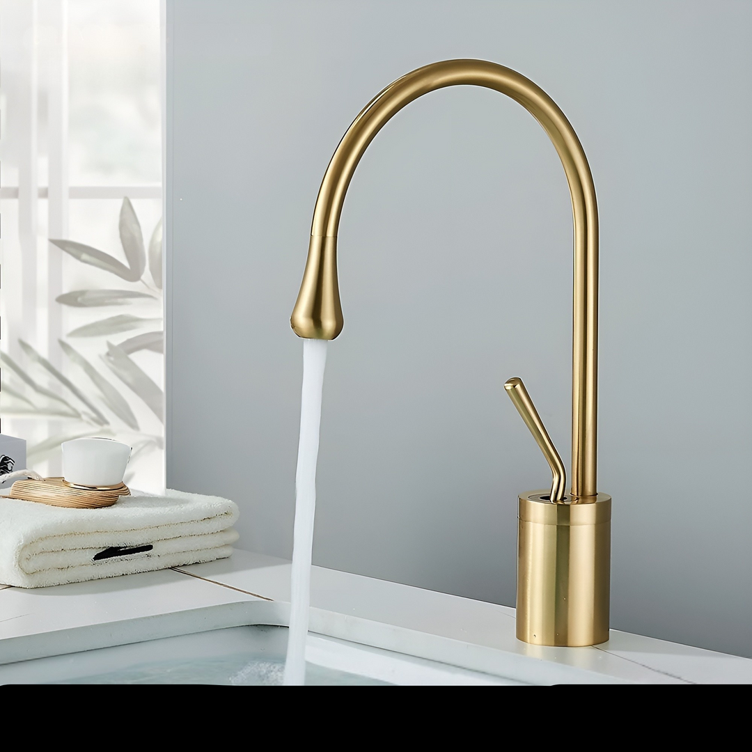 Washbasin tap in brushed look – countertop tap, hot-cold mixer, brass fitting for the living area | Stornfield