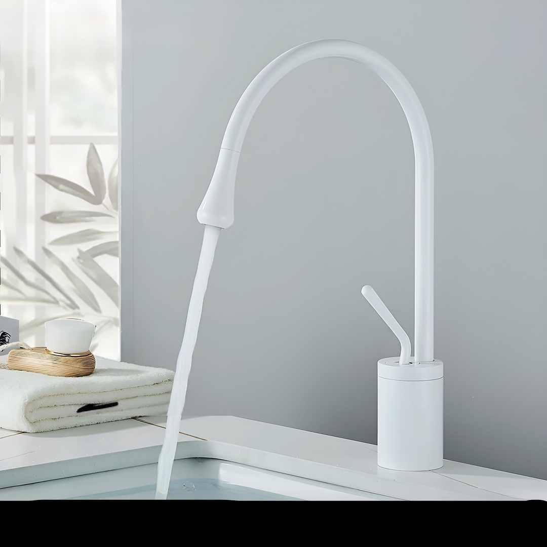 Washbasin tap in brushed look – countertop tap, hot-cold mixer, brass fitting for the living area | Stornfield