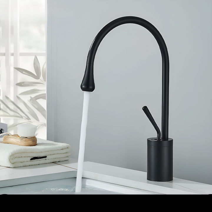Washbasin tap in brushed look – countertop tap, hot-cold mixer, brass fitting for the living area | Stornfield