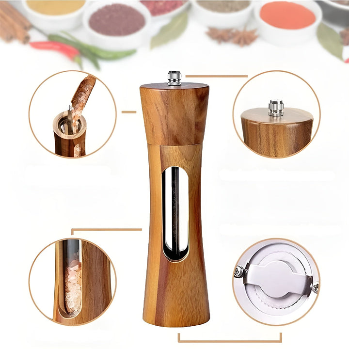 Manual salt and pepper mills – wood design with acrylic window | Set of 2 mills | Stornfield