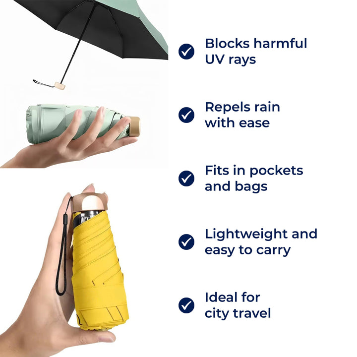 UrbanBrolly | UV Mini Folding Umbrella - UPF 50+ Sun Protection - Water Resistant - Lightweight and Pocket-sized for Travel Stornfield