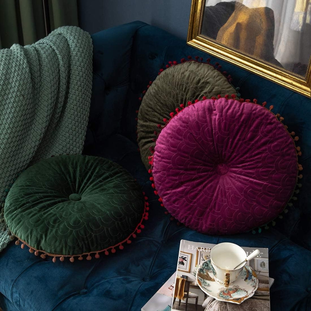 Stornfield | Veloura Round Vintage Quilted Ottoman Cushion Pad