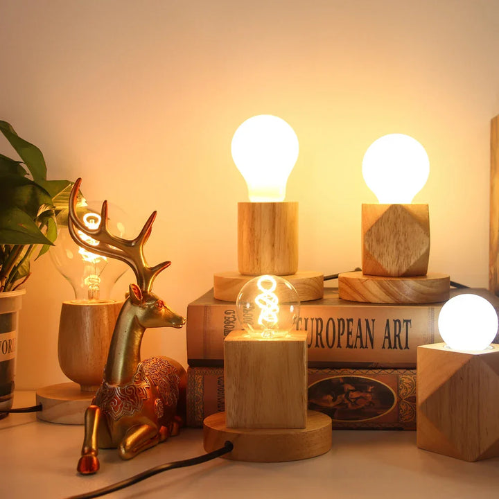 Retro Wooden Table Lamp with Light Ball – Decorative Lighting for Home | Stornfield