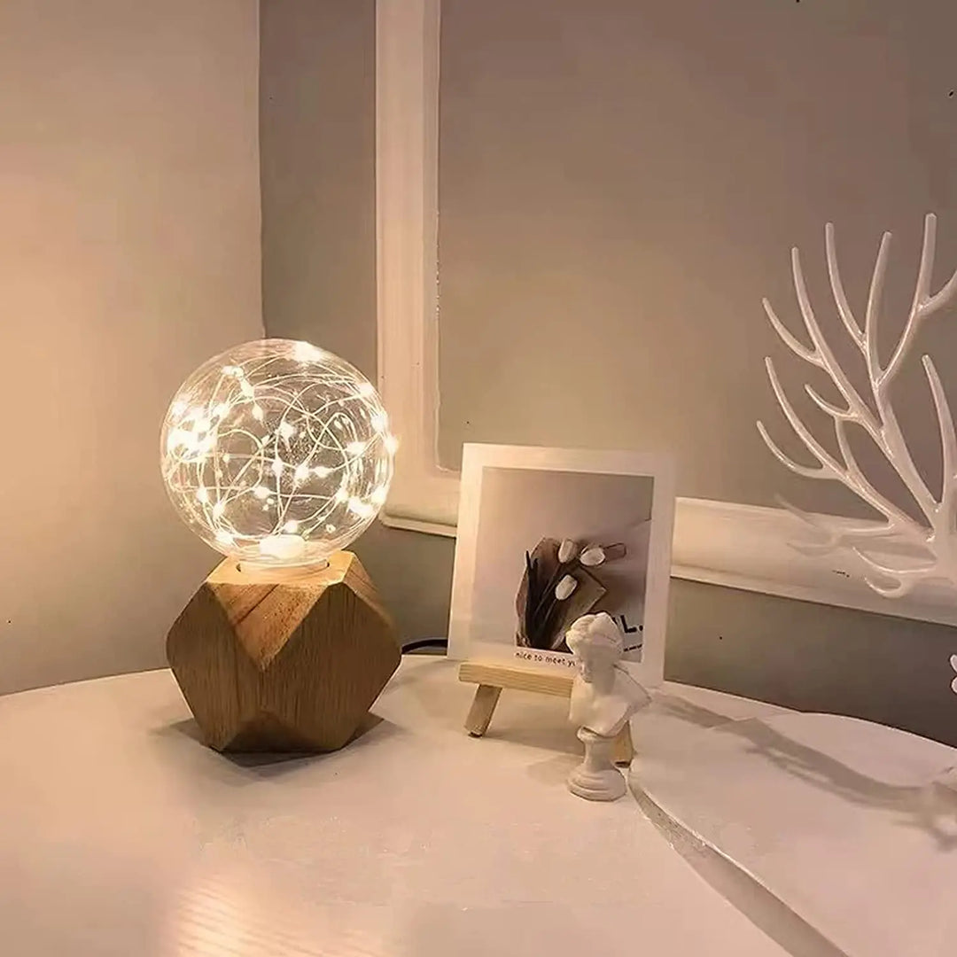 Retro Wooden Table Lamp with Light Ball – Decorative Lighting for Home | Stornfield
