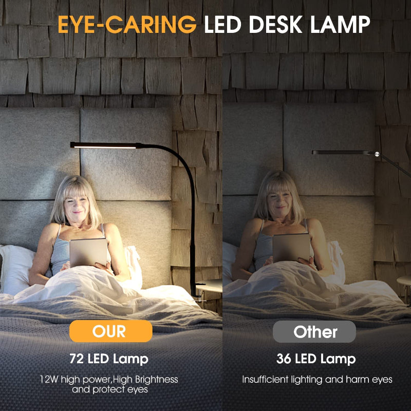 Nevosa | LED Desk Lamp with Bulb, Eye-Friendly Clip-On Lights for Home Office, 3 Modes, 10 Brightness Levels, Long Flexible Gooseneck, Metal, Articulated Arm Architect Desk Lamp with USB Adapter, White