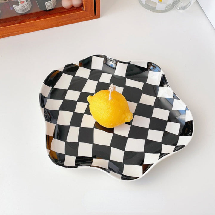 Scalloped Edge Checkerboard Tray - Black, Green | Stornfield