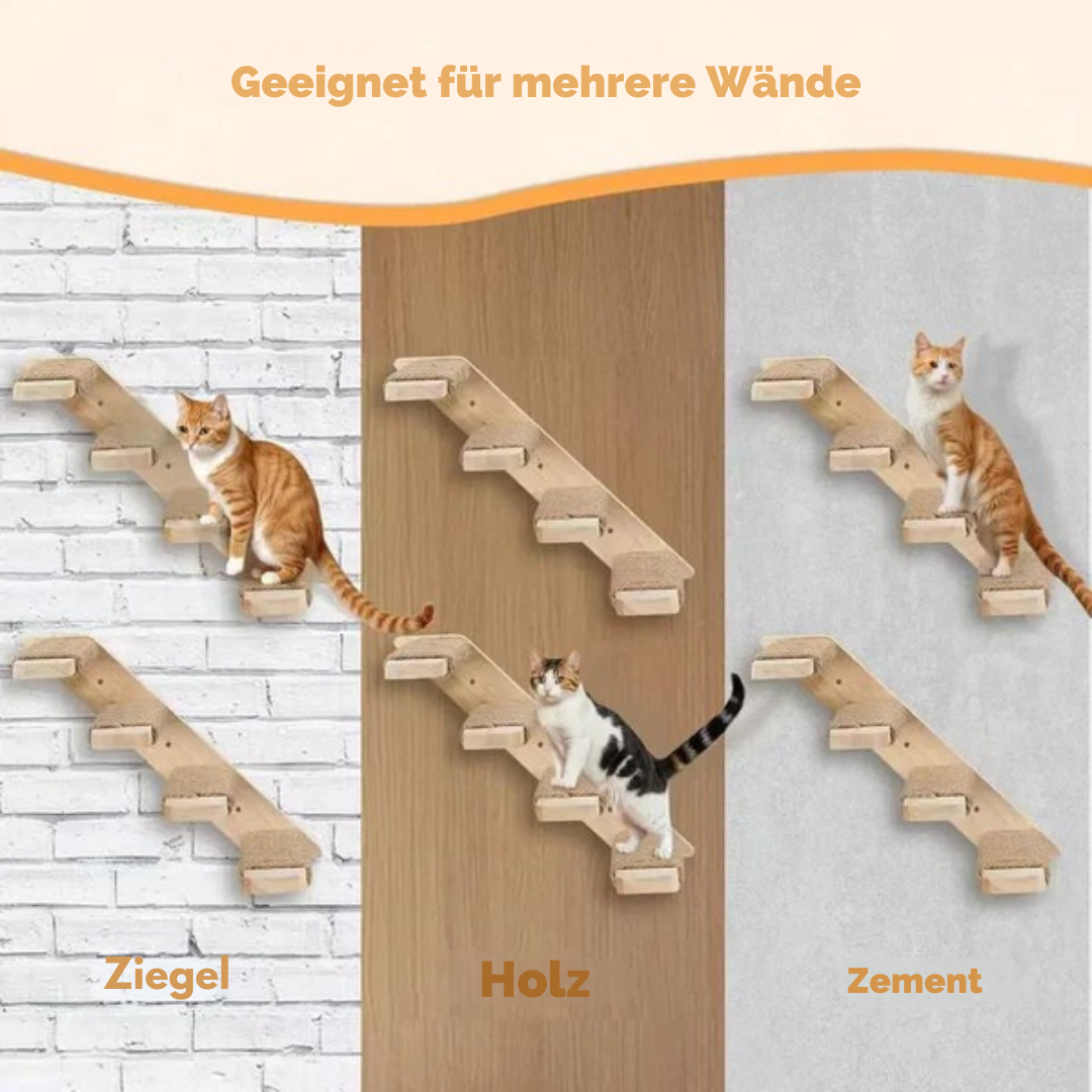 Cat climbing ladder for wall mounting, made of wood with sisal, Stornfield