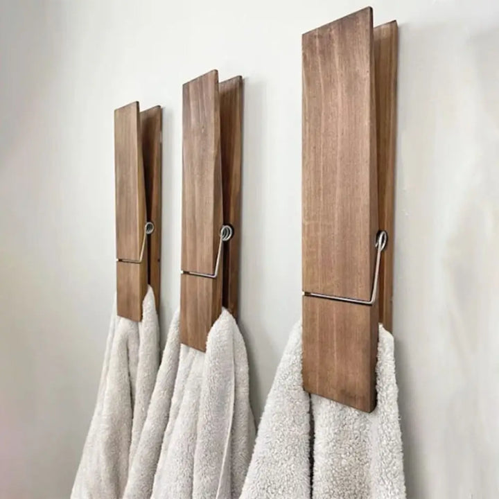 Stornfield | Wall-Mounted Towel Clip – No Drilling – Modern Wooden Design – Strong Adhesive Surface