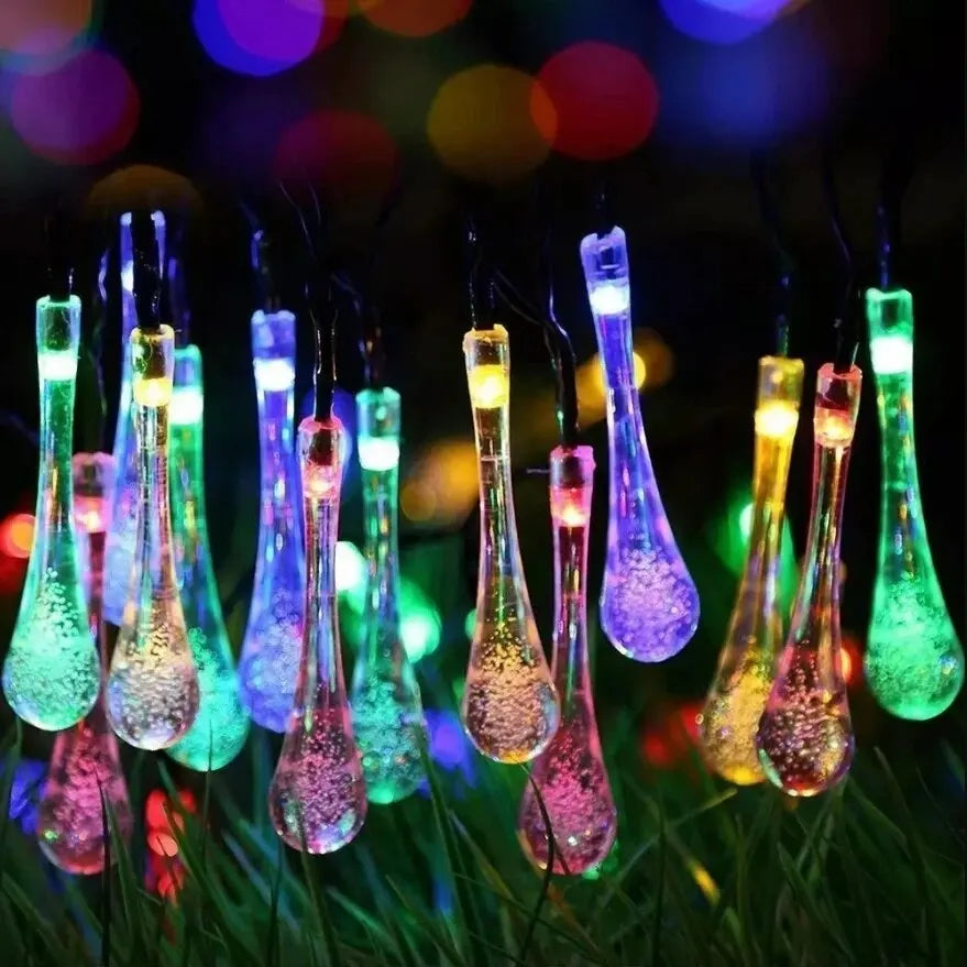 Solar-powered dew drop string lights for garden, waterproof LED decorative lighting for outdoor areas | Stornfield