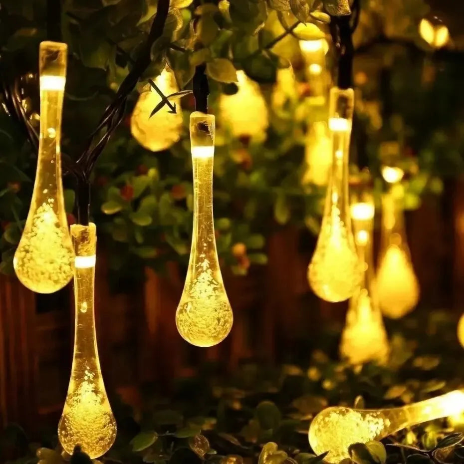 Solar-powered dew drop string lights for garden, waterproof LED decorative lighting for outdoor areas | Stornfield