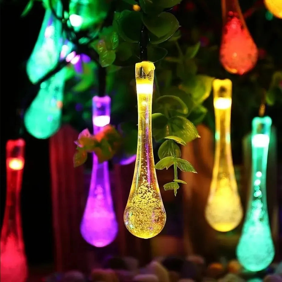 Solar-powered dew drop string lights for garden, waterproof LED decorative lighting for outdoor areas | Stornfield