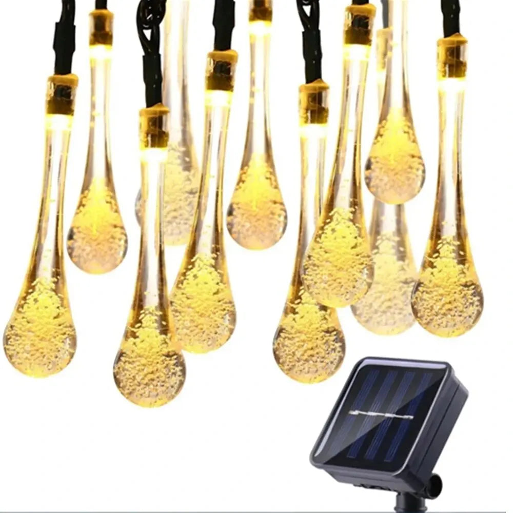 Solar-powered dew drop string lights for garden, waterproof LED decorative lighting for outdoor areas | Stornfield
