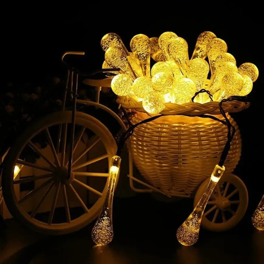 Solar-powered dew drop string lights for garden, waterproof LED decorative lighting for outdoor areas | Stornfield