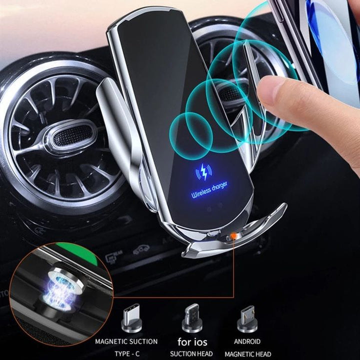 Stornfield | Chargeur de voiture sans fil 2-en-1 et support de téléphone à pince automatique - Charge rapide, compatibilité universelle sécurisée, réglable et pratique