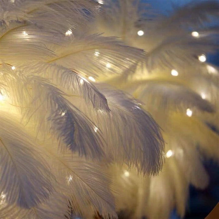 Ostrich Night Light | Eccentric Lamp with Feathers & Rose Gold Base | Stornfield
