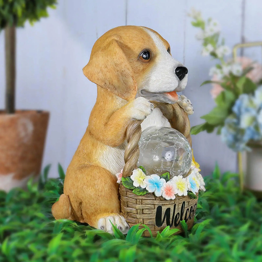 Solar-powered dog sculpture with LED – Weatherproof decorative figure for garden and terrace | Stornfield