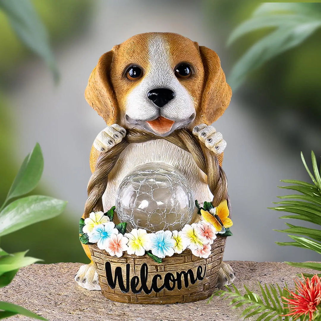 Solar-powered dog sculpture with LED – Weatherproof decorative figure for garden and terrace | Stornfield