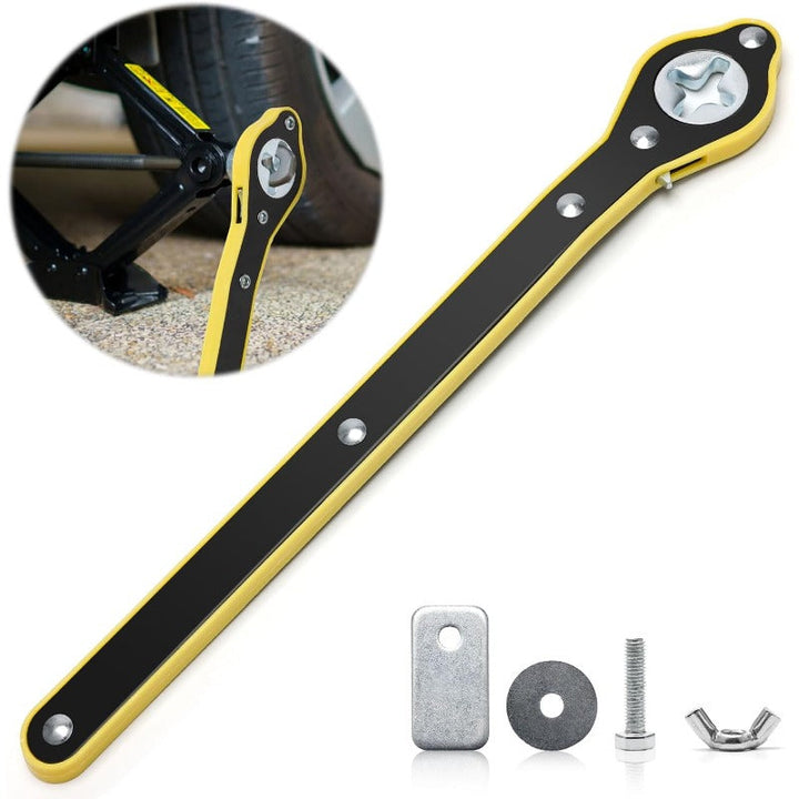 Heavy-Duty Scissor Jack Ratchet Wrench – 360° Rotating Tire Lift Tool with Cross Adapter Kit Stornfield