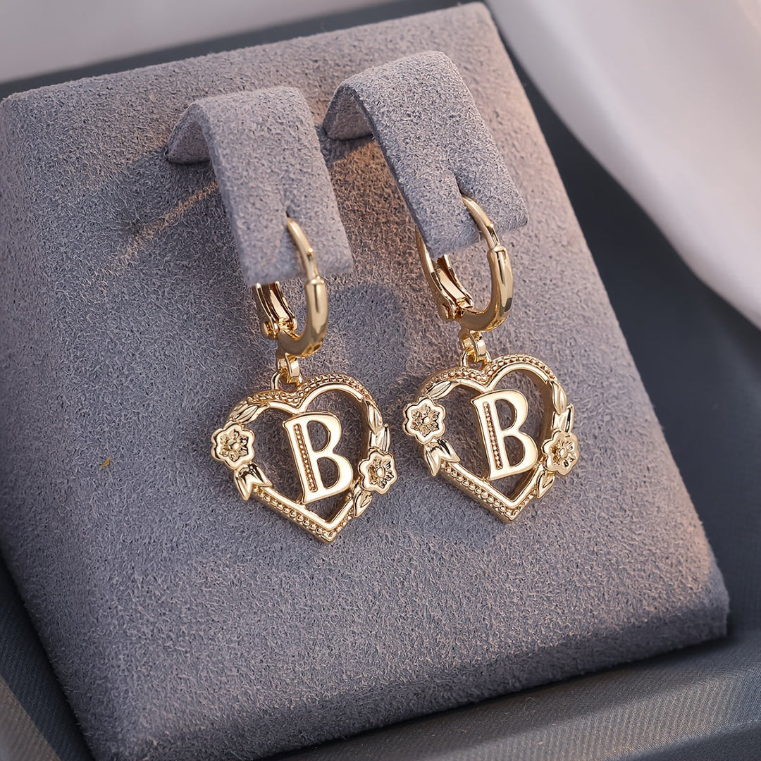 Stornfield | Dainty Initial Letter Heart Hoop Earrings