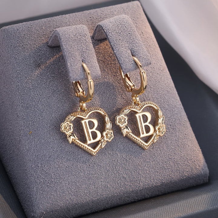 Stornfield | Dainty Initial Letter Heart Hoop Earrings