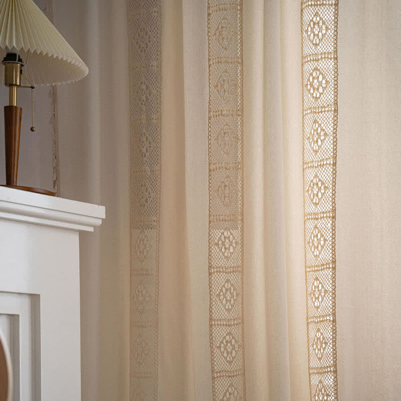 Beige Splicing Hollow-Out Light Filtering Curtain Set | Stornfield