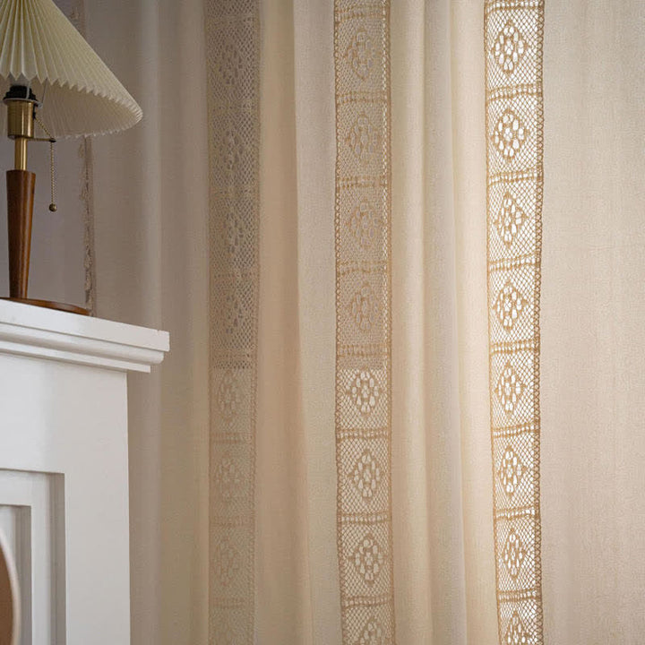 Beige Splicing Hollow-Out Light Filtering Curtain Set | Stornfield