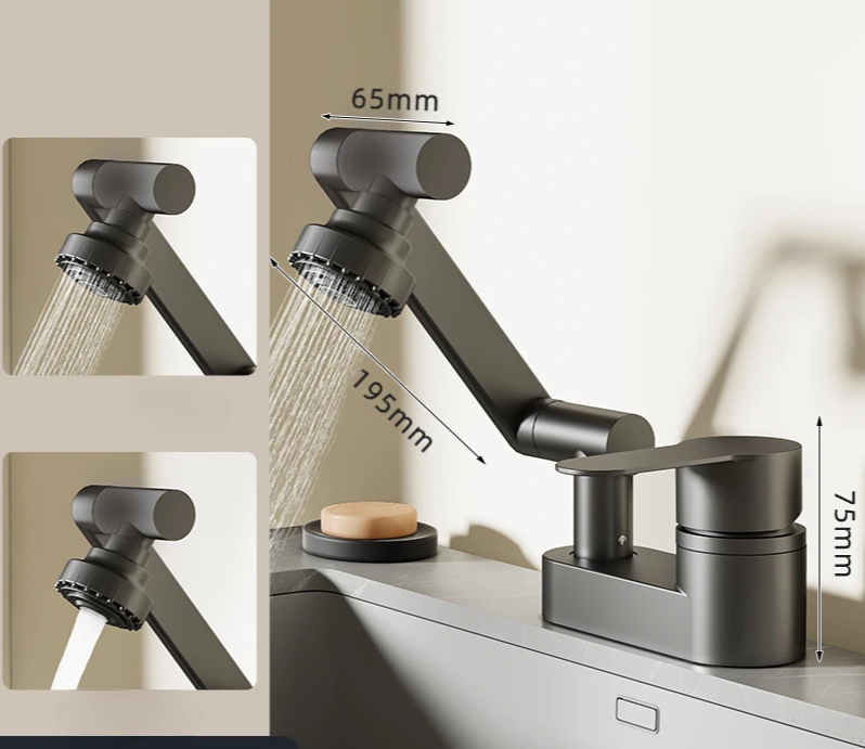 Aqua Twist Duo-Flex Basin Mixer – 360° swiveling two-hole faucet for hot and cold water Stornfield