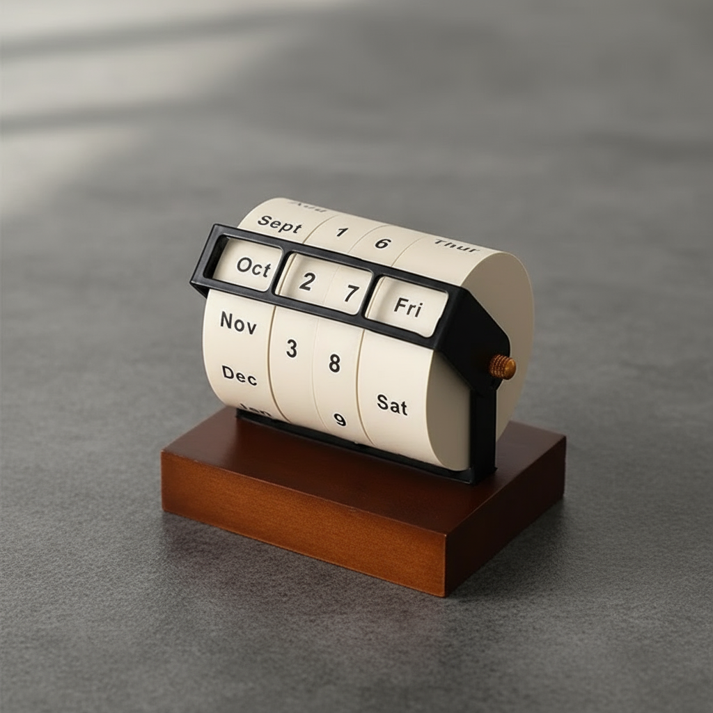 Mid-Century Rotating Wooden Perpetual Desk Calendar | Stornfield