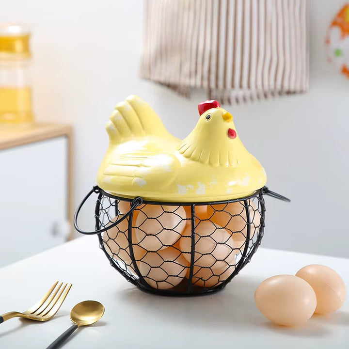 Stornfield | Ceramic Egg Holder Chicken with Wire Basket
