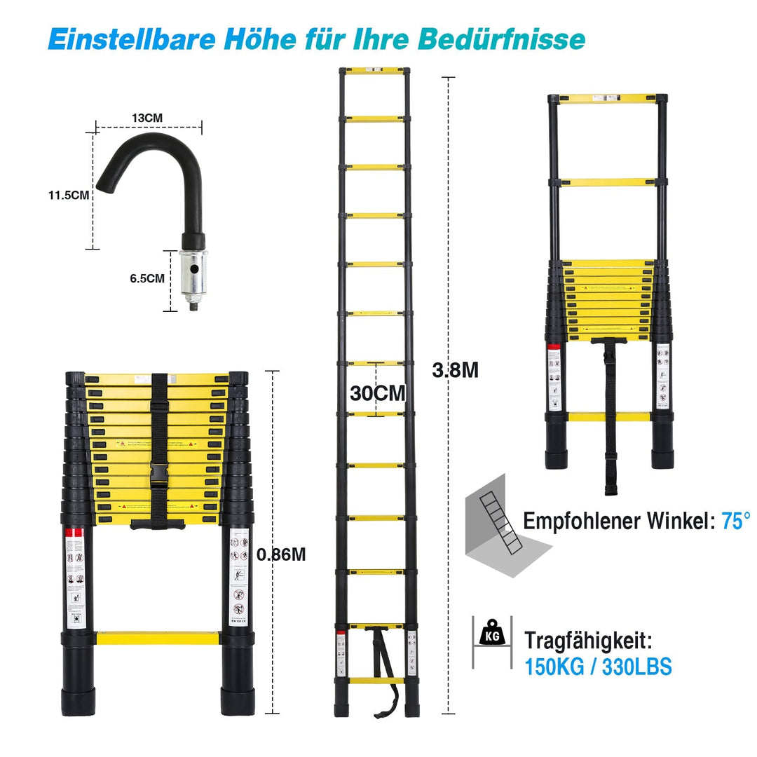 Telescopic Ladder Aluminum with Removable Hook | Stornfield