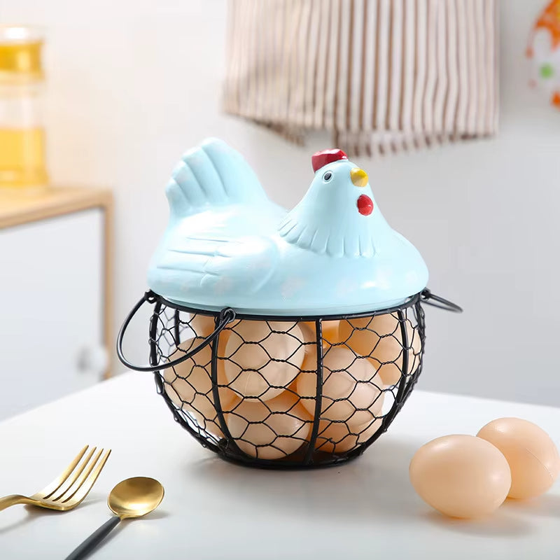 Stornfield | Ceramic Egg Holder Chicken with Wire Basket