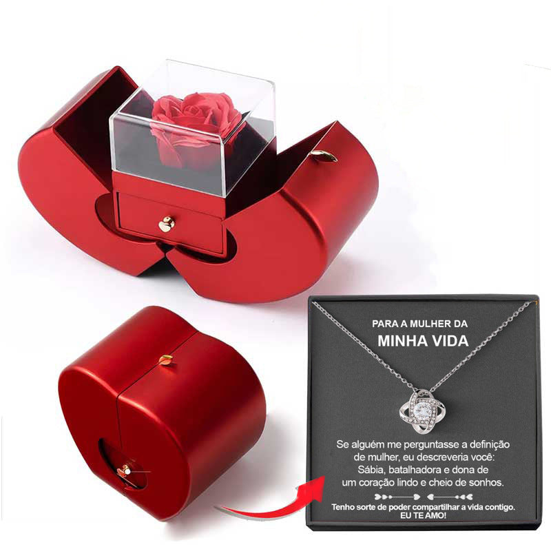 Red Apple Jewelry Box with Eternal Rose and Necklace | Stornfield
