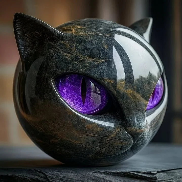 Stornfield | NoirCat Sculpture – Black Cat Head with Hypnotic Eyes