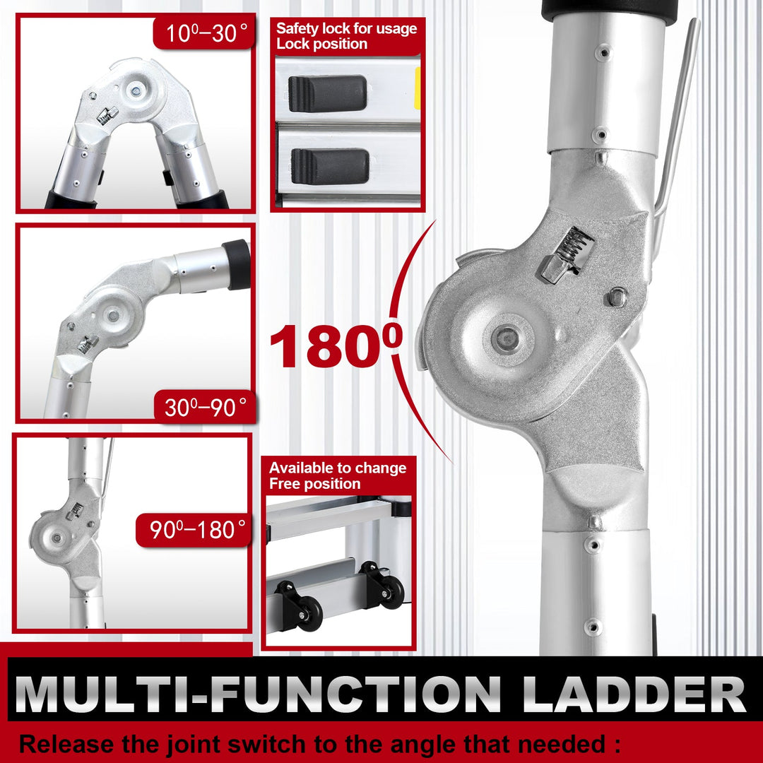 5M Aluminum Telescopic Ladder Folding Ladder with Wheels and Triangle Stabilizer | Stornfield