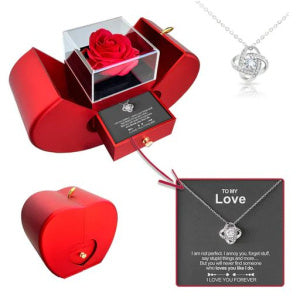 Red Apple Jewelry Box with Eternal Rose and Necklace | Stornfield