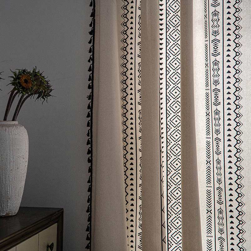Geometric Tassel Curtain Semi Blackout Drapes in Cotton Blend | Stornfield