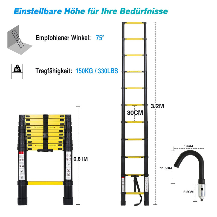 Telescopic Ladder Aluminum with Removable Hook | Stornfield