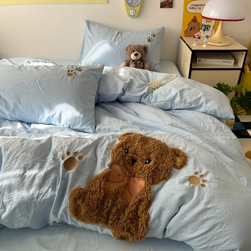 Teddy Bear Bedding Set – Ultra Soft and Cuddly | With duvet cover, bed sheet, and 2 pillowcases | Stornfield