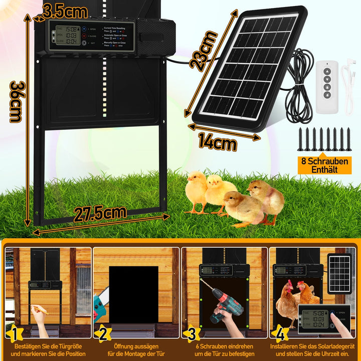 Electric Chicken Coop Door Solar with LED Display and Remote Control | Stornfield