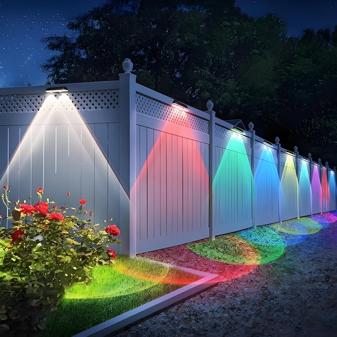 Stornfield | Warm White Outdoor Fence Solar Lights & RGB Color Changing Deck Solar Lights, LED Solar Lights for Outdoor Wall, Railing, Patio, Stairs, Garden, Backyard