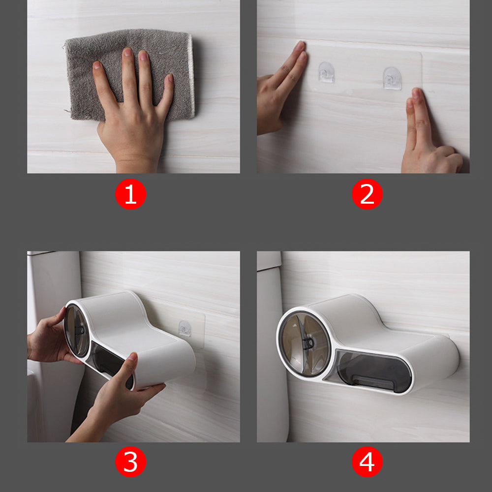 DroogHoud Self-Adhesive Toilet Paper Holder – Waterproof Wall Solution with Extra Storage Space | Stornfield