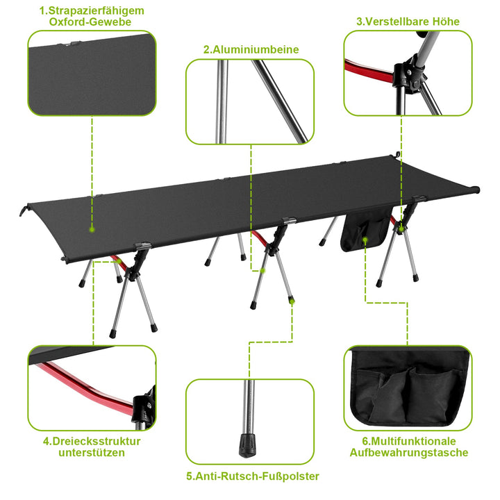 Folding Bed Black Camping Bed Height Adjustable | Stornfield