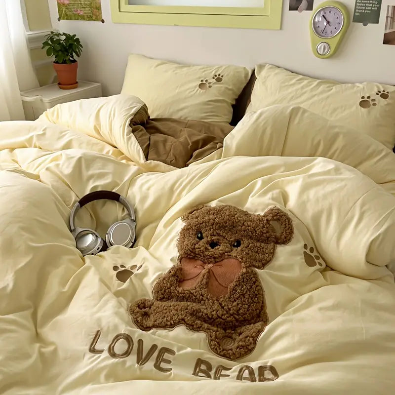 Teddy Bear Bedding Set – Ultra Soft and Cuddly | With duvet cover, bed sheet, and 2 pillowcases | Stornfield