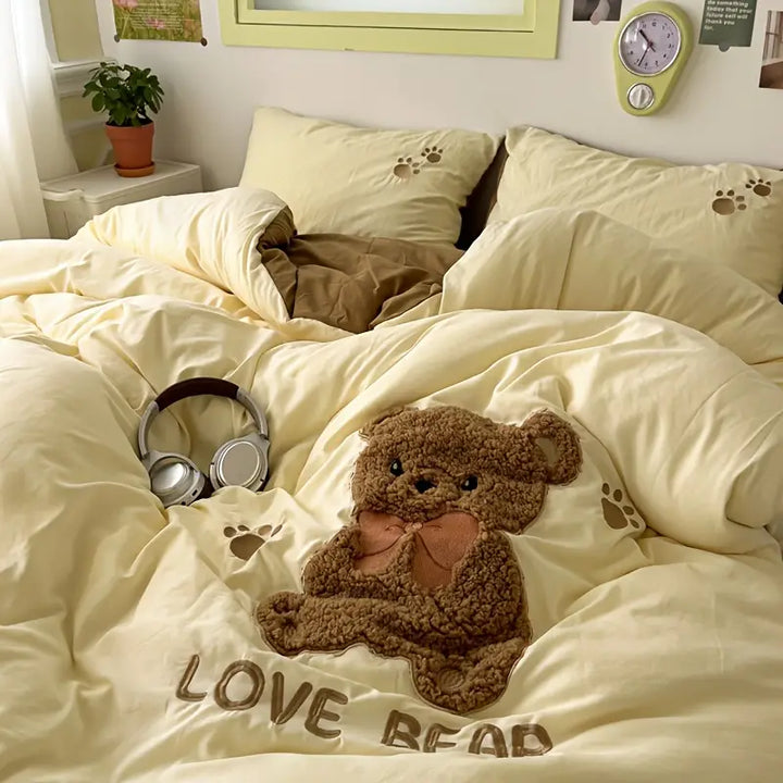 Teddy Bear Bedding Set – Ultra Soft and Cuddly | With duvet cover, bed sheet, and 2 pillowcases | Stornfield